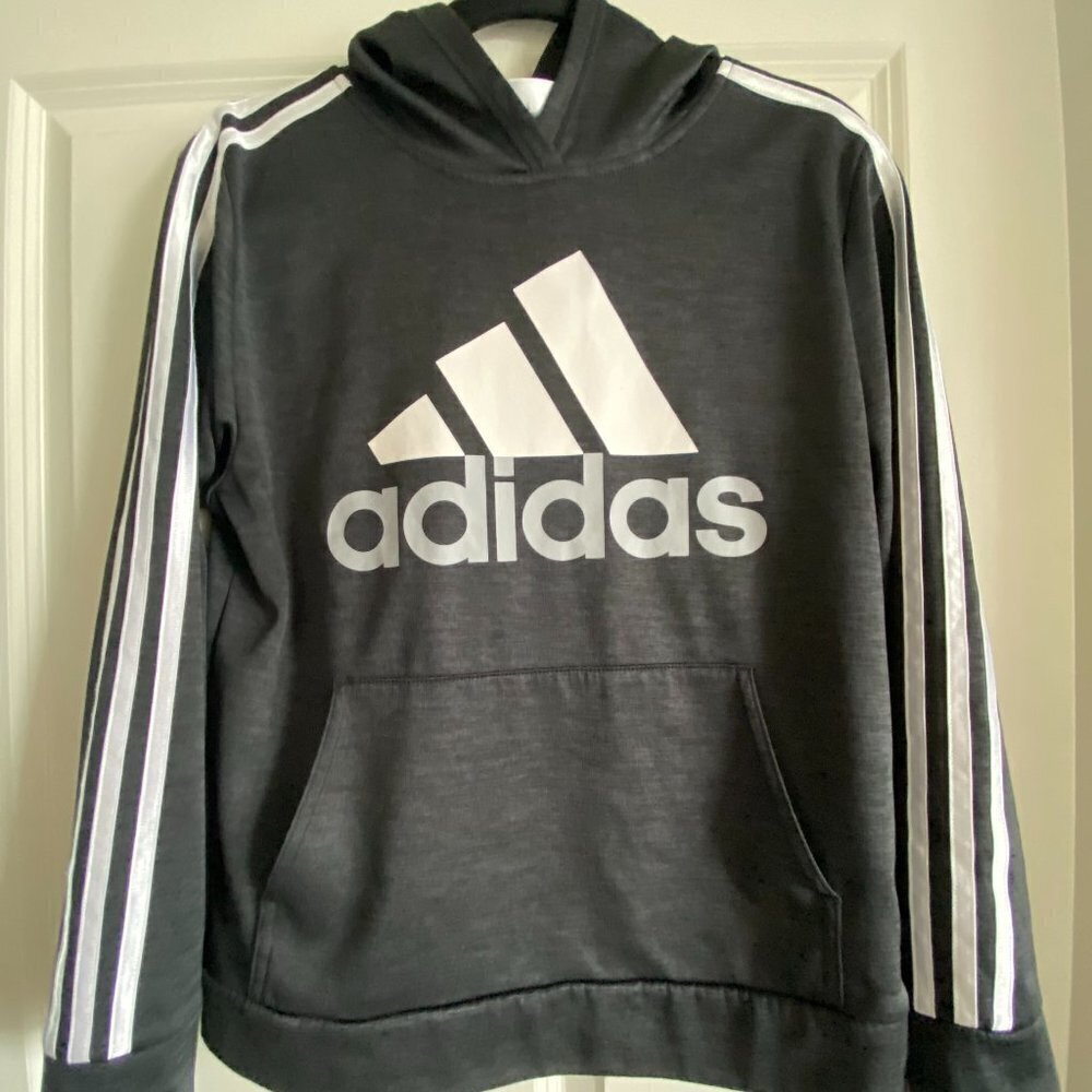 ADIDAS CLASSIC BLACK HOODIE WITH ORIGINAL WHITE/GRAY LOGO SIZE L